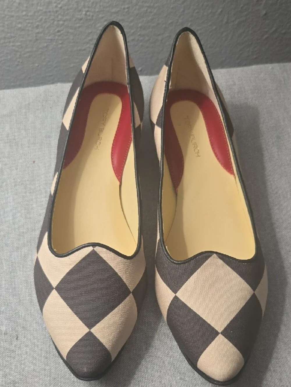Tory Burch Brown and Cream Diamond-Check Ballet Flats,Size 6,5,New